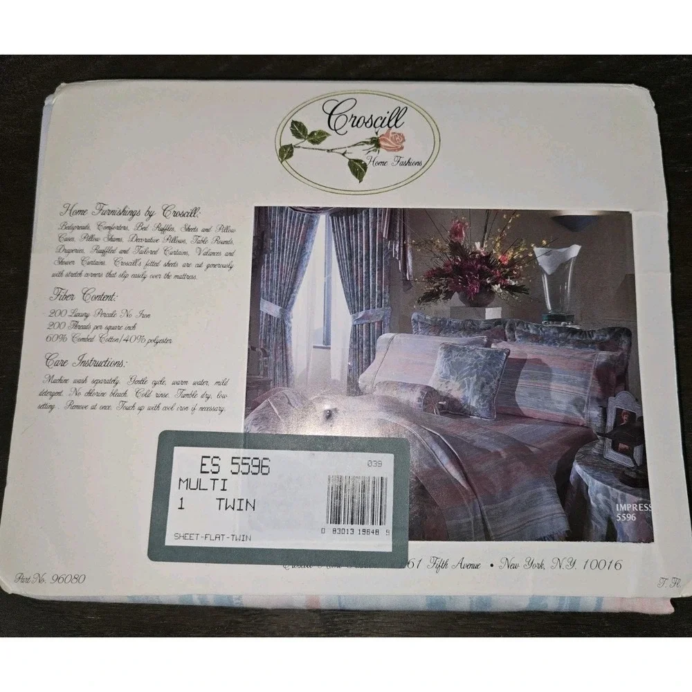 Croscil Brush Strokes Twin Flat Sheet 200TC Cotton Blend No Iron Percale Vintage
